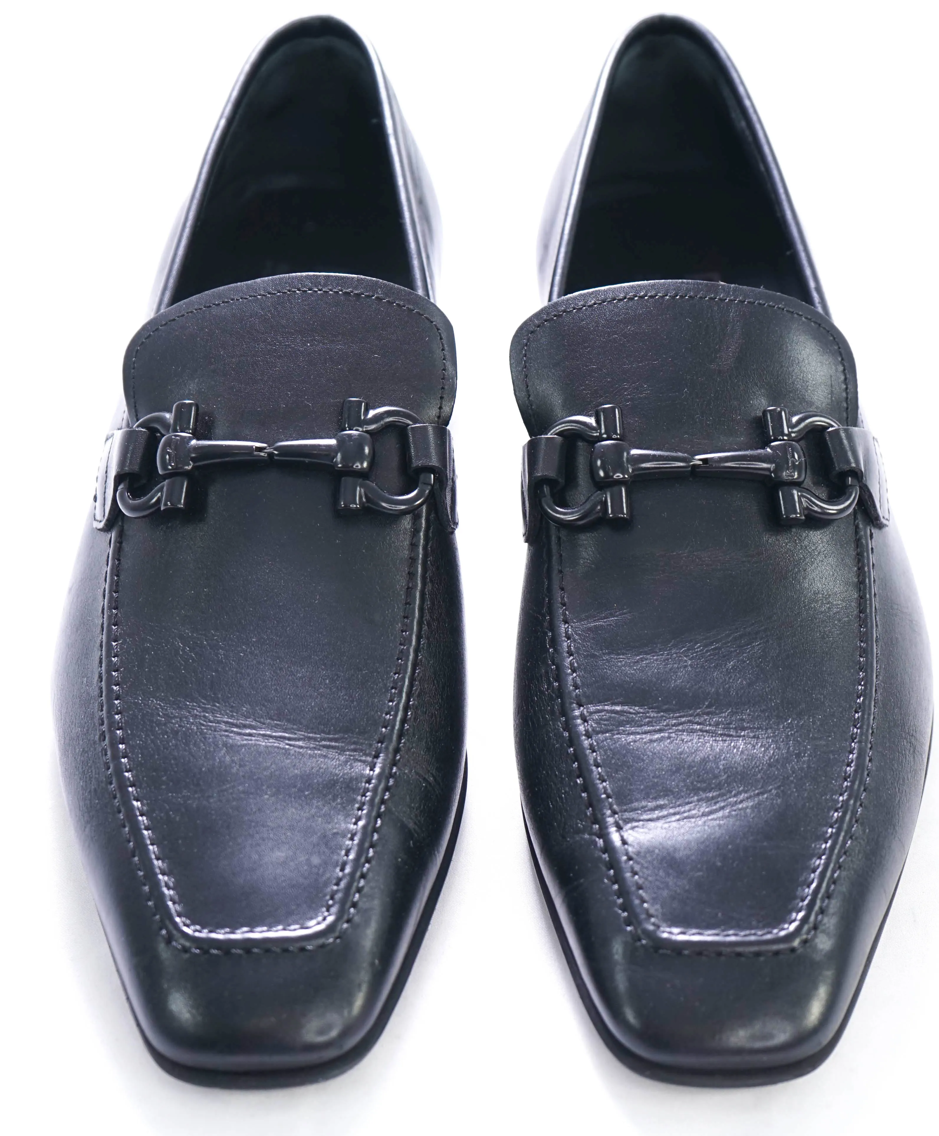 $700 SALVATORE FERRAGAMO -  Black On Black Gancini Leather Loafer- 11 EE