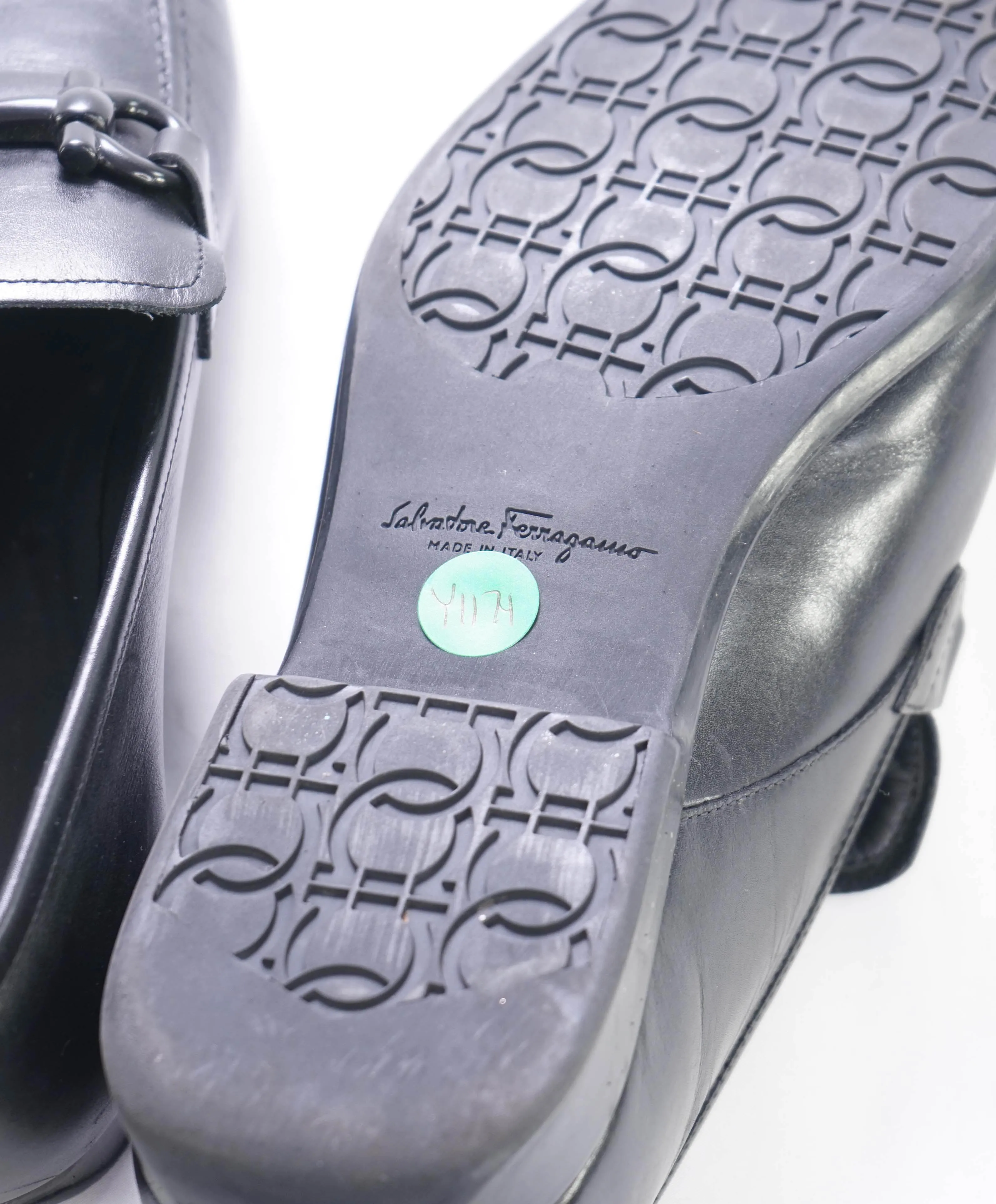 $700 SALVATORE FERRAGAMO -  Black On Black Gancini Leather Loafer- 11 EE