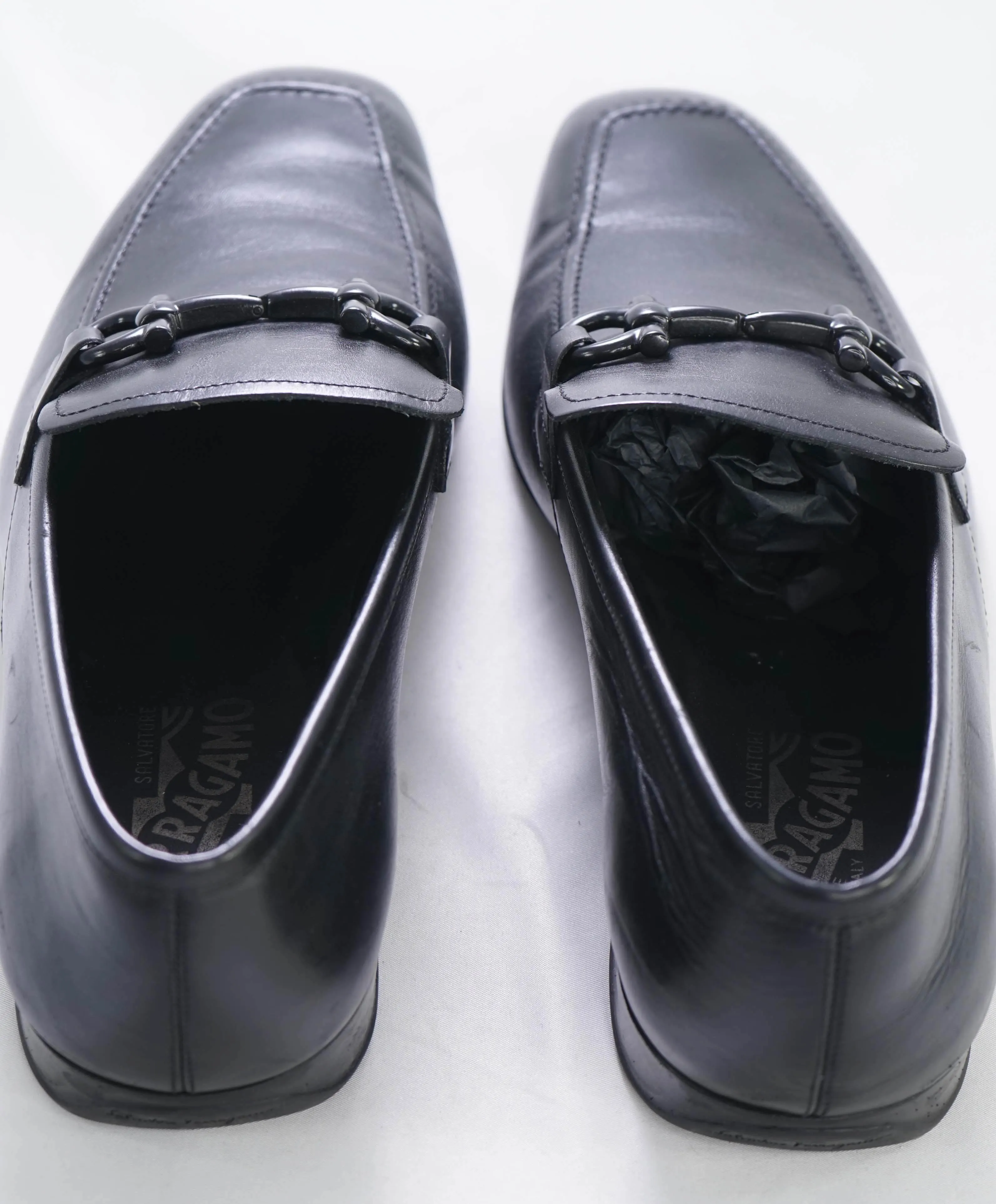 $700 SALVATORE FERRAGAMO -  Black On Black Gancini Leather Loafer- 11 EE