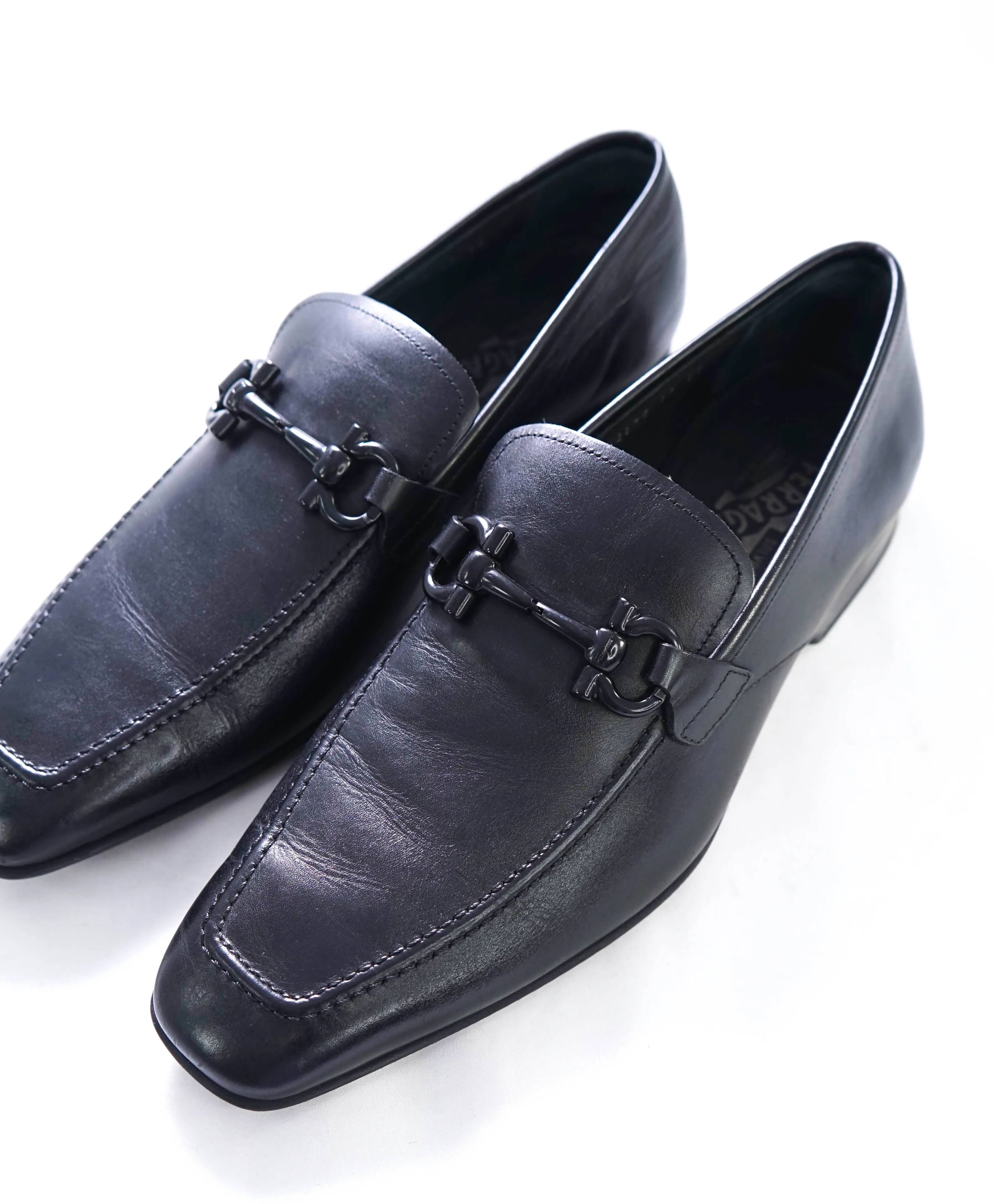 $700 SALVATORE FERRAGAMO -  Black On Black Gancini Leather Loafer- 11 EE