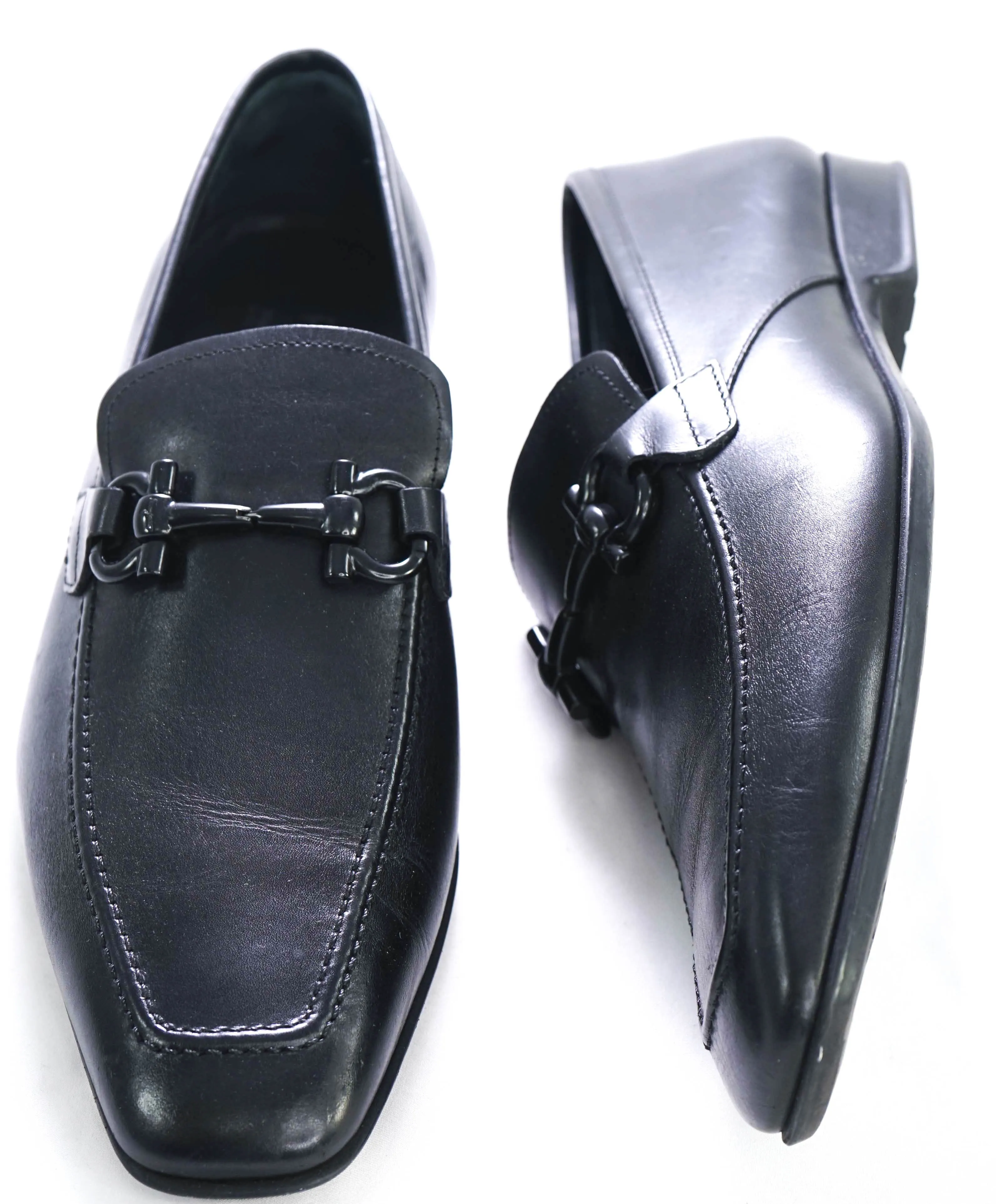 $700 SALVATORE FERRAGAMO -  Black On Black Gancini Leather Loafer- 11 EE