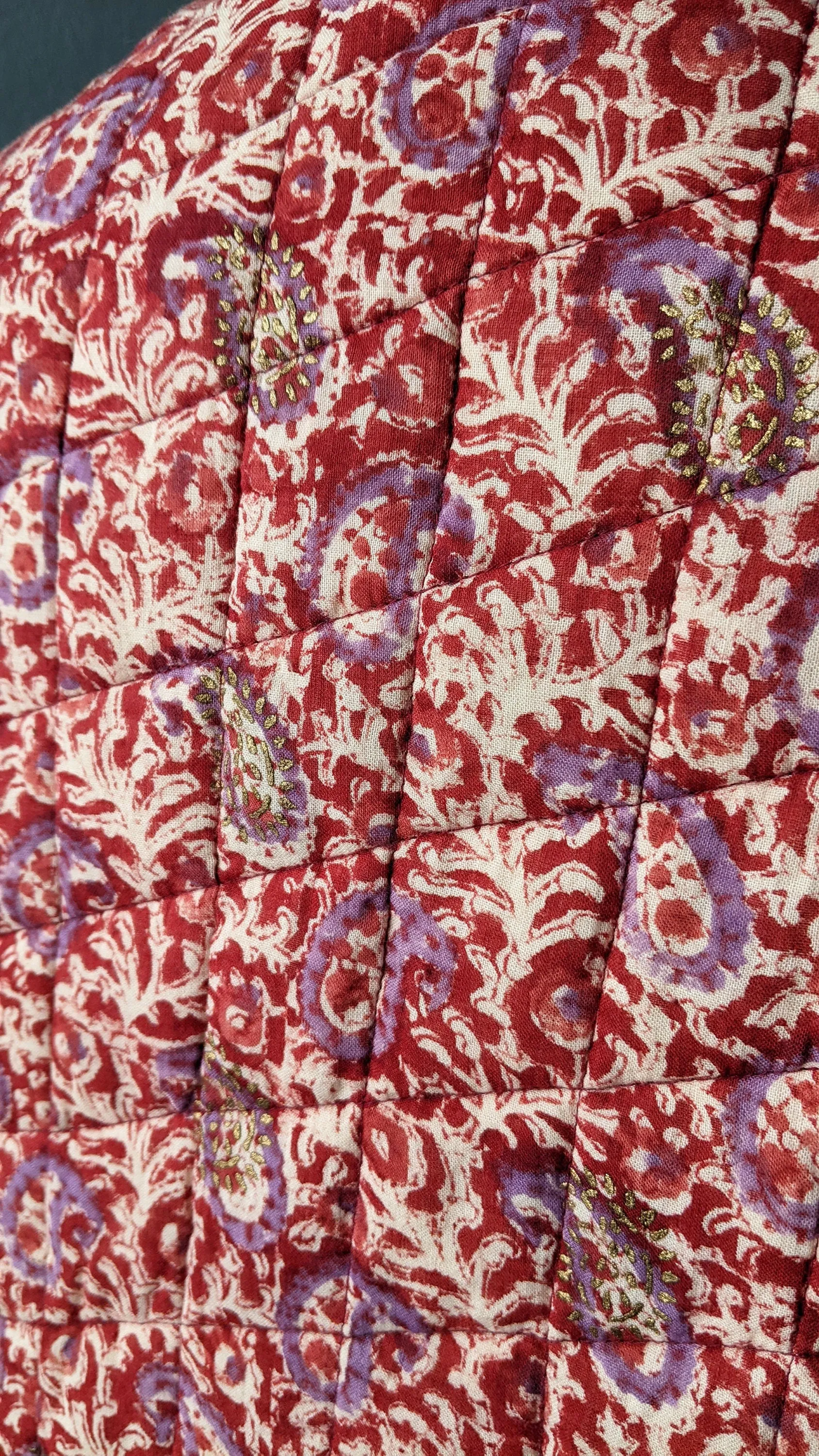 80s Quilted Paisley Gilet, Indian Style Short Bodywarmer Vest, Size Small Medium