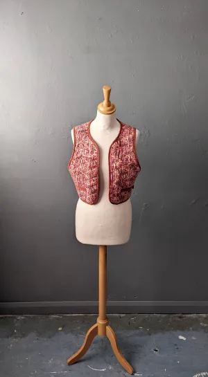 80s Quilted Paisley Gilet, Indian Style Short Bodywarmer Vest, Size Small Medium