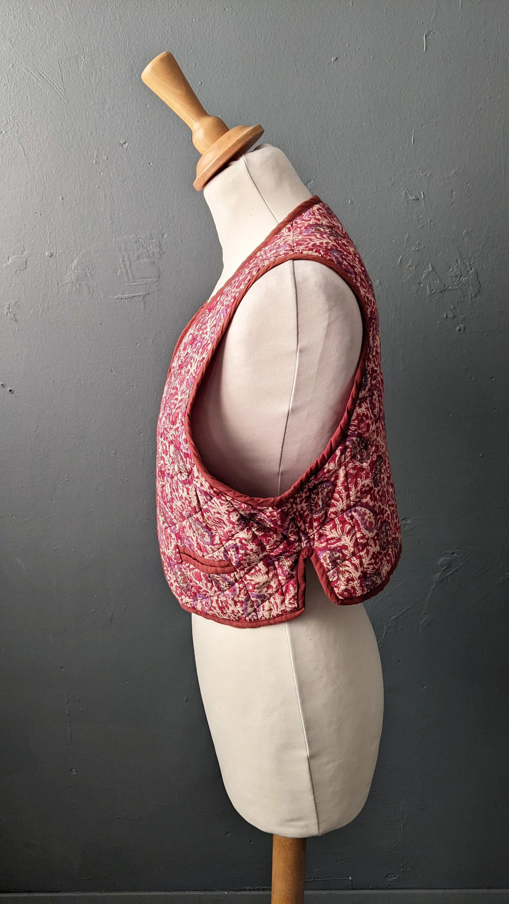 80s Quilted Paisley Gilet, Indian Style Short Bodywarmer Vest, Size Small Medium