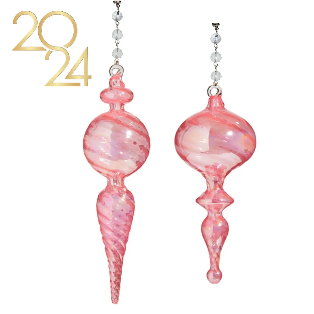 9" PINK GLASS FINIAL (Set/1) MAGNETIC CHANDELIER ORNAMENT - 2 STYLES AVAILABLE