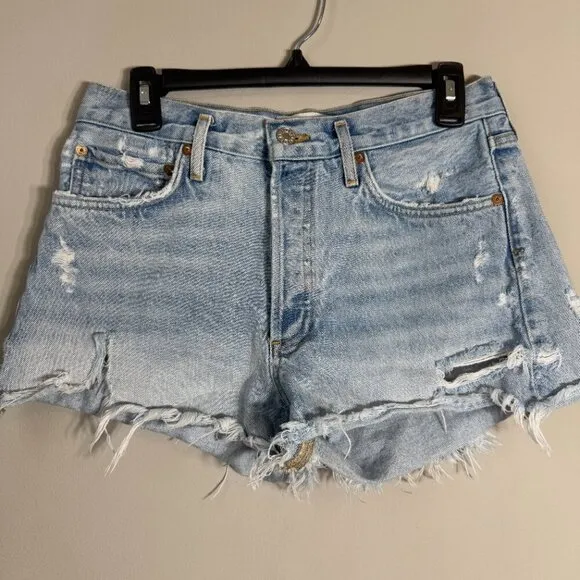 AGOLDE Parker Vintage Cut Off Denim Shorts Women's 27 Blue Distressed Raw Hem
