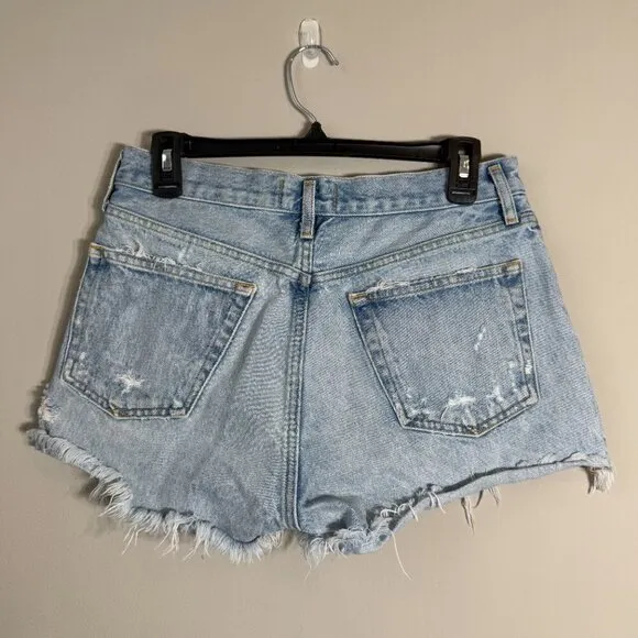 AGOLDE Parker Vintage Cut Off Denim Shorts Women's 27 Blue Distressed Raw Hem