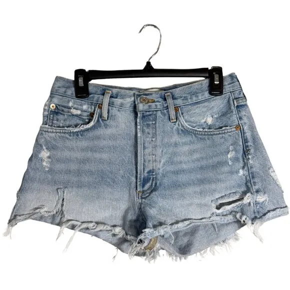 AGOLDE Parker Vintage Cut Off Denim Shorts Women's 27 Blue Distressed Raw Hem