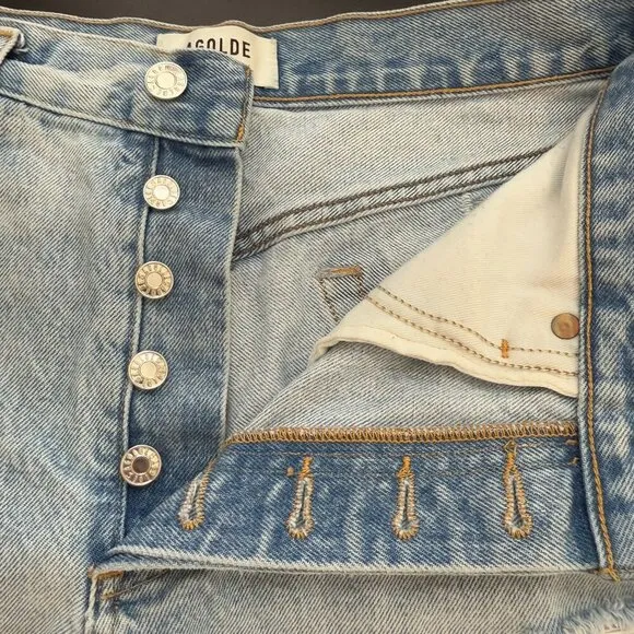 AGOLDE Parker Vintage Cut Off Denim Shorts Women's 27 Blue Distressed Raw Hem