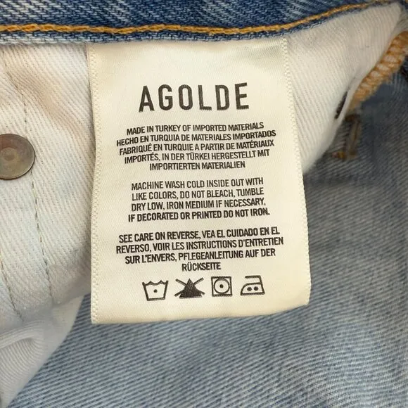 AGOLDE Parker Vintage Cut Off Denim Shorts Women's 27 Blue Distressed Raw Hem