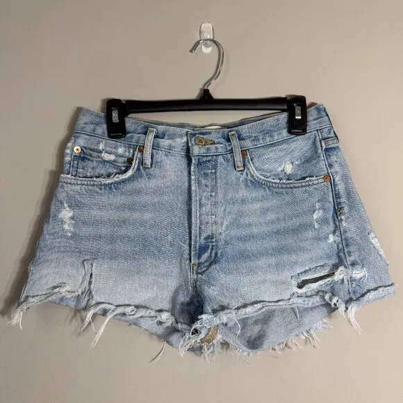 AGOLDE Parker Vintage Cut Off Denim Shorts Women's 27 Blue Distressed Raw Hem