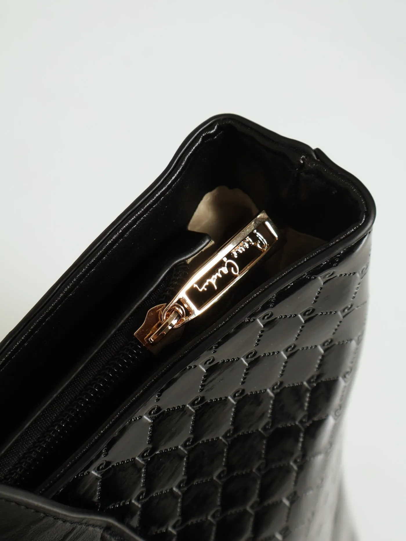 Alexa Embossed Logo Patent Tote Bag - Black