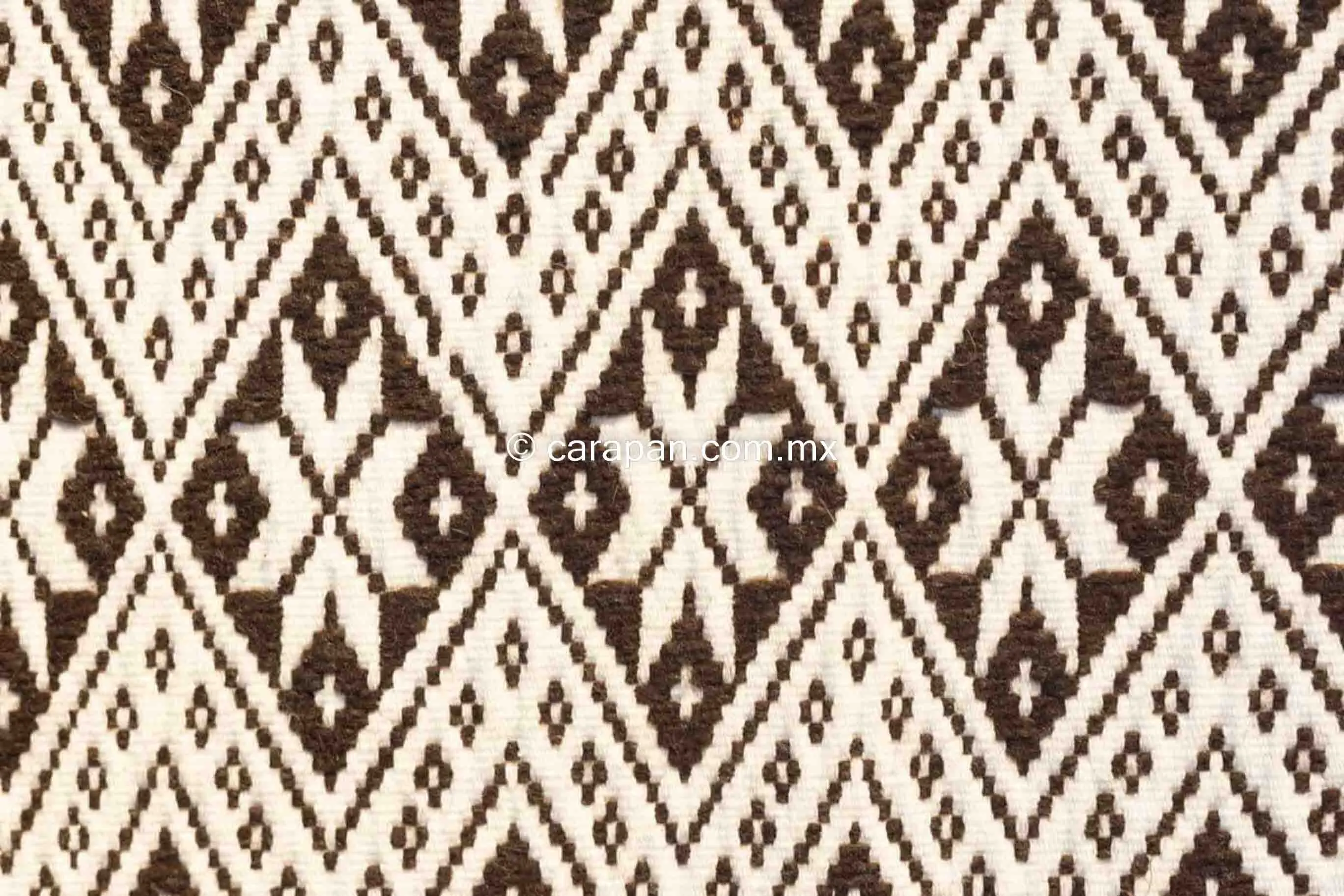 Amazing Mexican Indigenous Blanket Brocade Brown & White Cotton & Wool