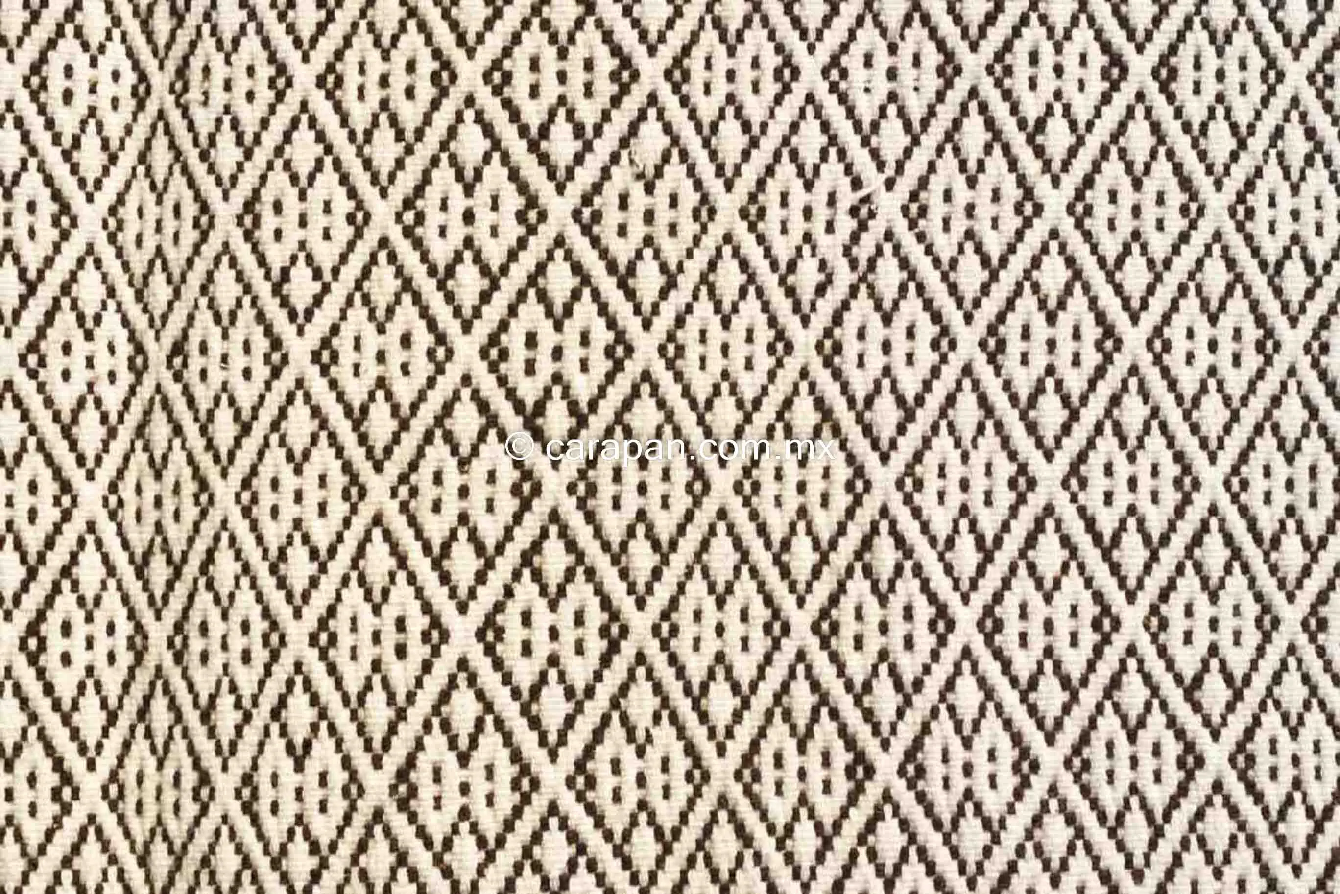 Amazing Mexican Indigenous Blanket Brocade Brown & White Cotton & Wool