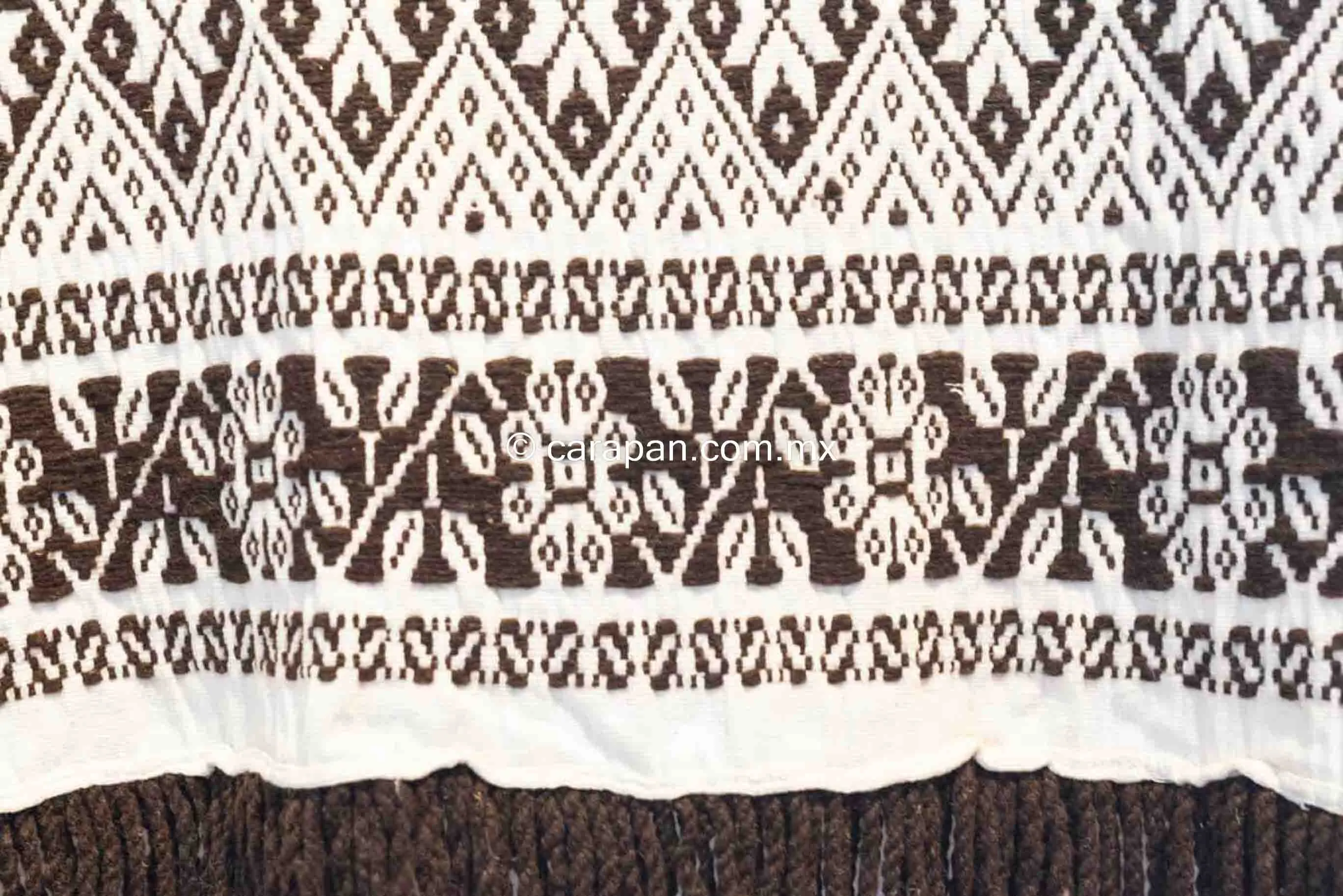 Amazing Mexican Indigenous Blanket Brocade Brown & White Cotton & Wool
