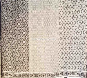 Amazing Mexican Indigenous Blanket Brocade Brown & White Cotton & Wool