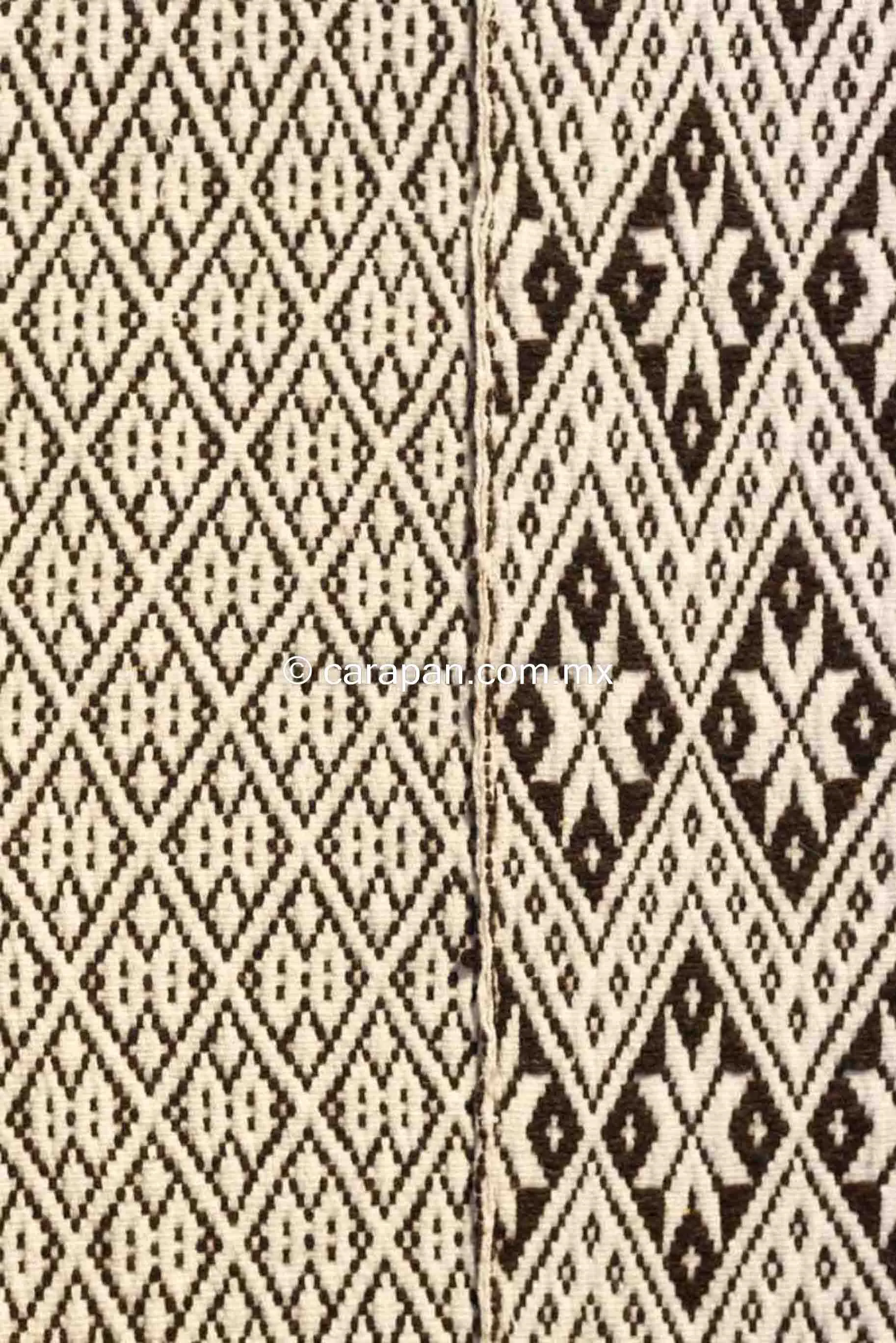 Amazing Mexican Indigenous Blanket Brocade Brown & White Cotton & Wool