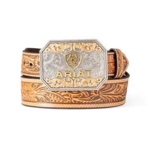 Ariat® Men Embossed Tan Belt with Square Buckle