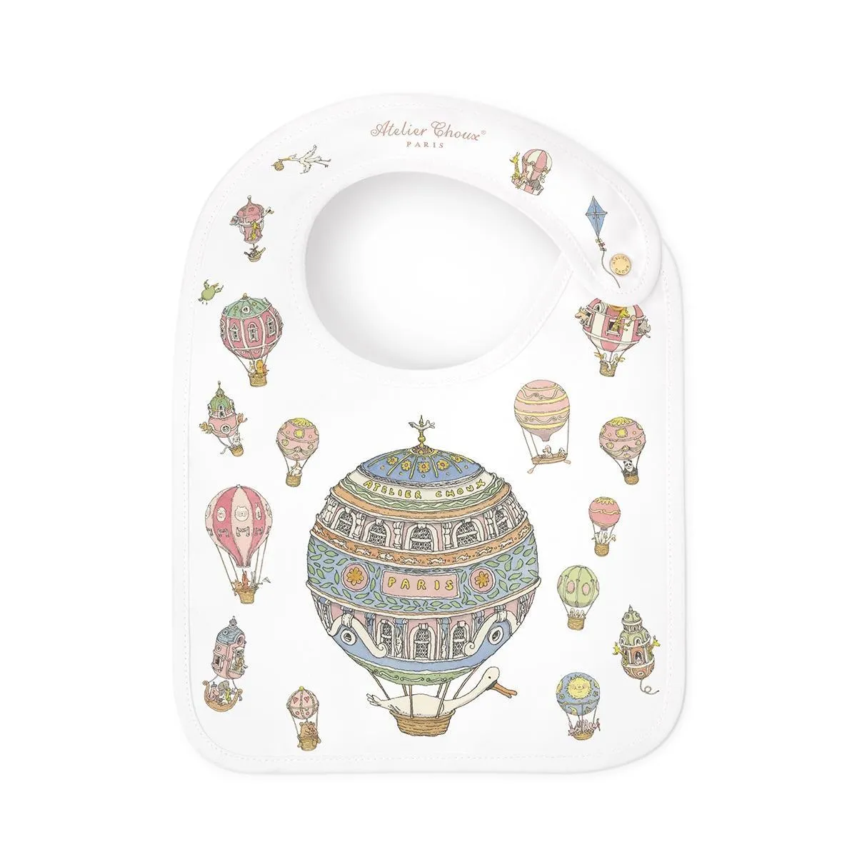 Atelier Choux Paris Organic Cotton Carrés & Bib Gift Set, Hot Air Balloons