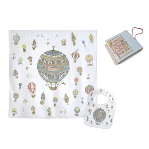 Atelier Choux Paris Organic Cotton Carrés & Bib Gift Set, Hot Air Balloons