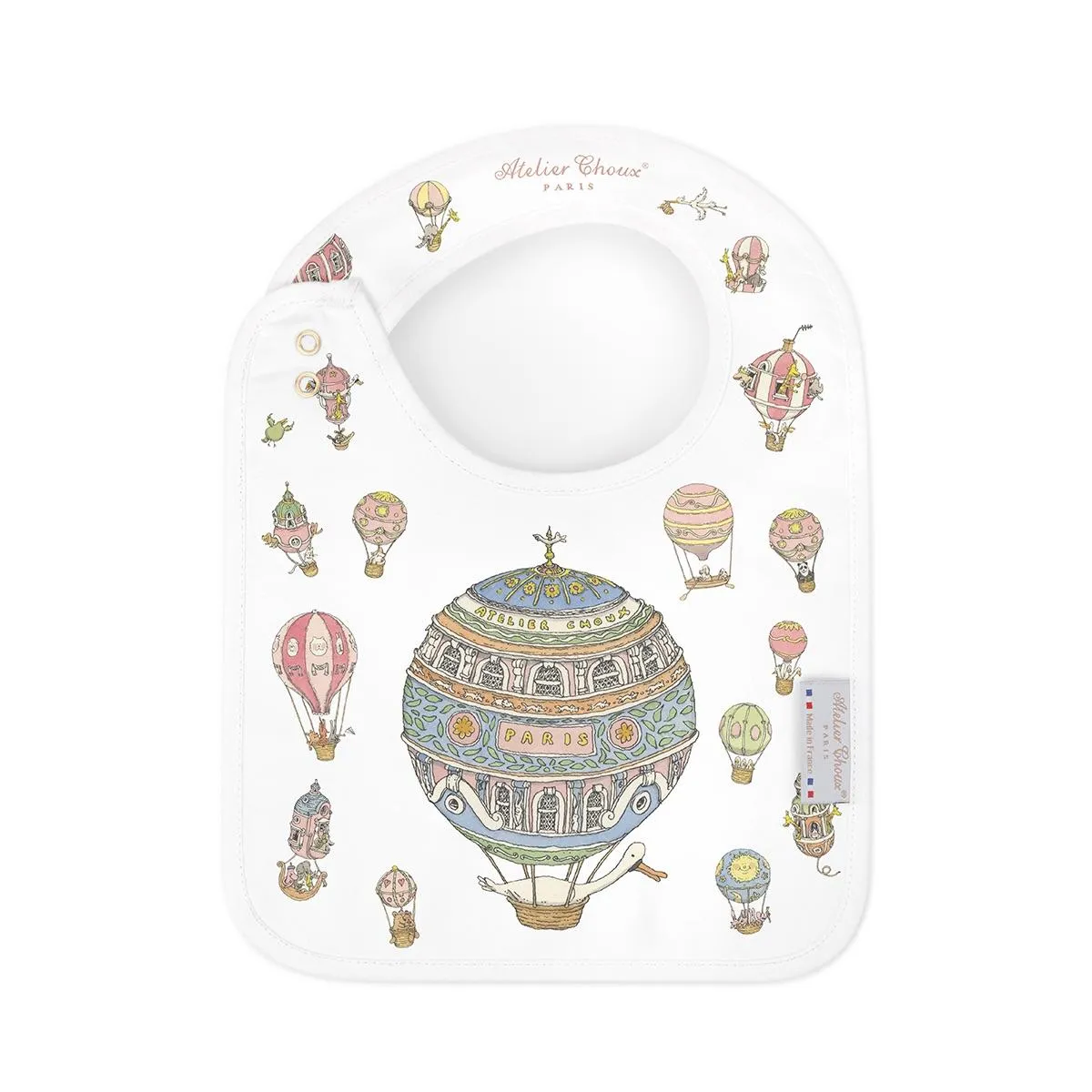Atelier Choux Paris Organic Cotton Carrés & Bib Gift Set, Hot Air Balloons