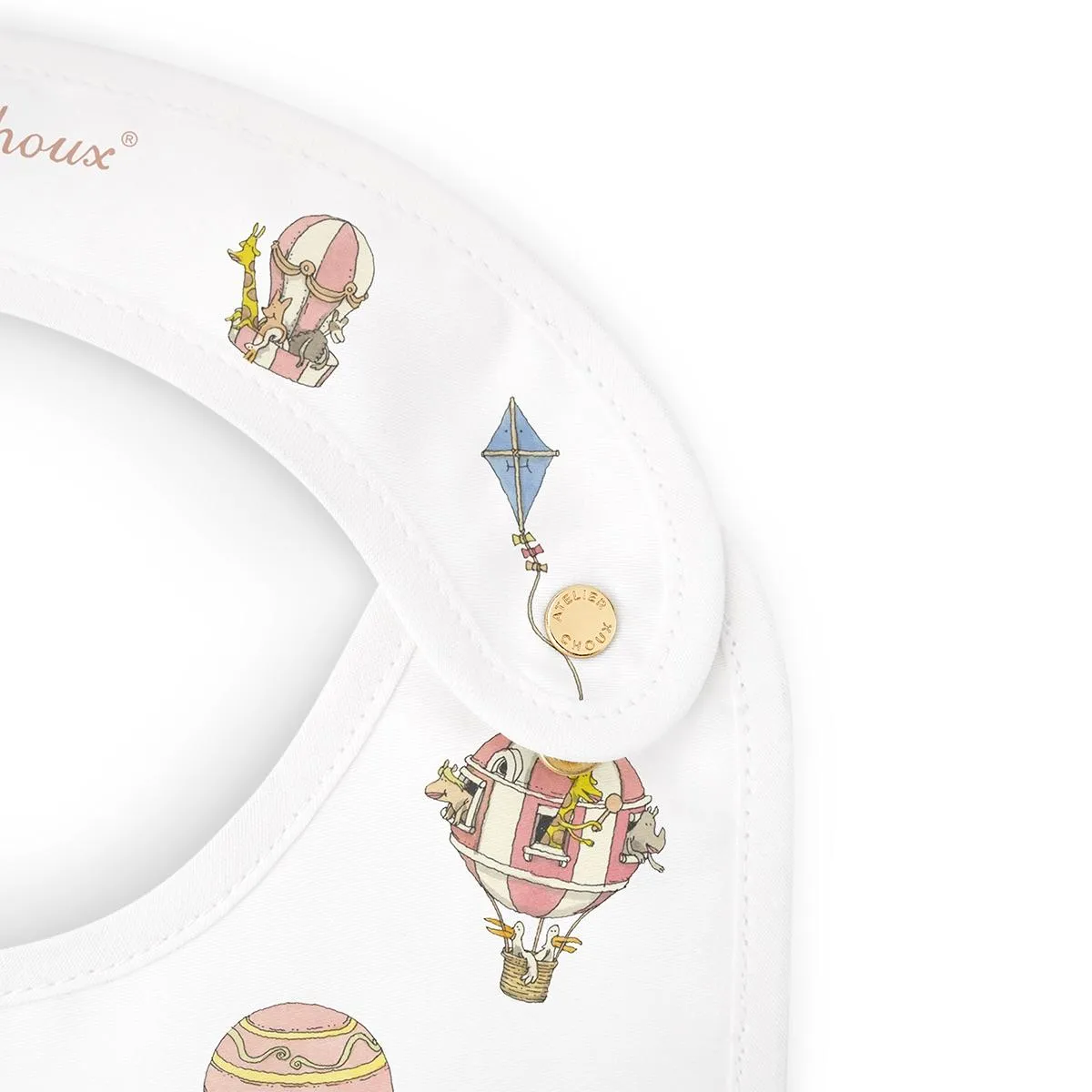 Atelier Choux Paris Organic Cotton Carrés & Bib Gift Set, Hot Air Balloons