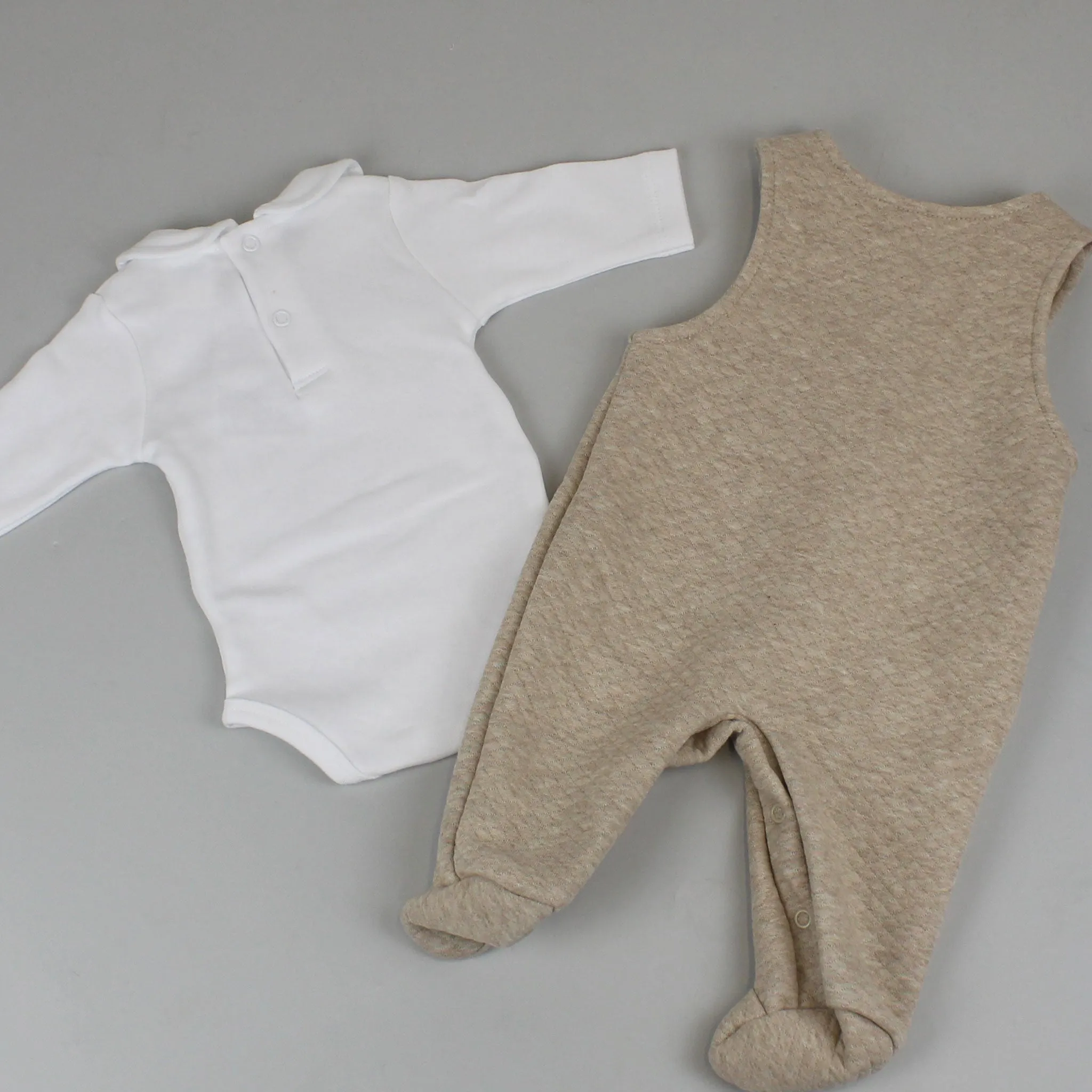 Baby Boys Beige Quilted Dungarees and Shirt - Pex Hugo