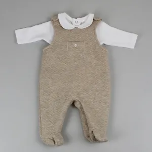 Baby Boys Beige Quilted Dungarees and Shirt - Pex Hugo