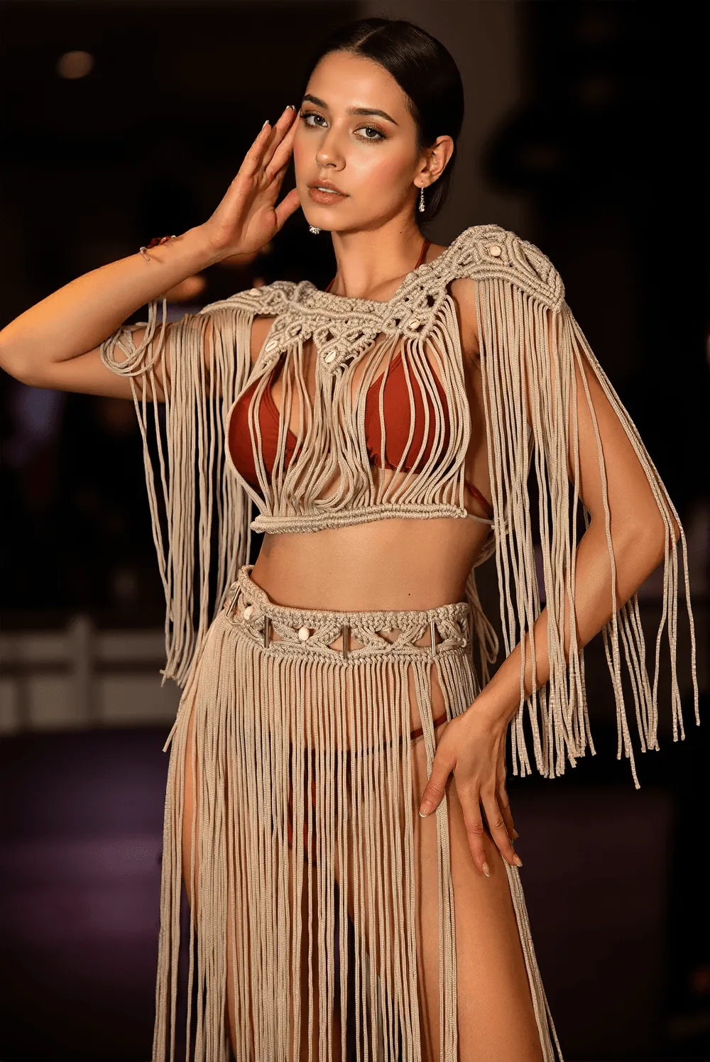 Barbouli Bohemian Fringe Two-piece Cover Up Skirt Set