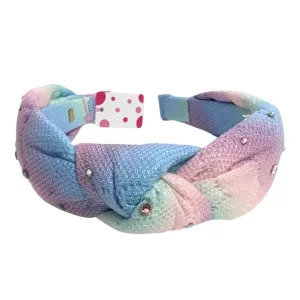 Bari Lynn Glitter Tie Dye Heart Knot Headband w/Crystals - Rainbow