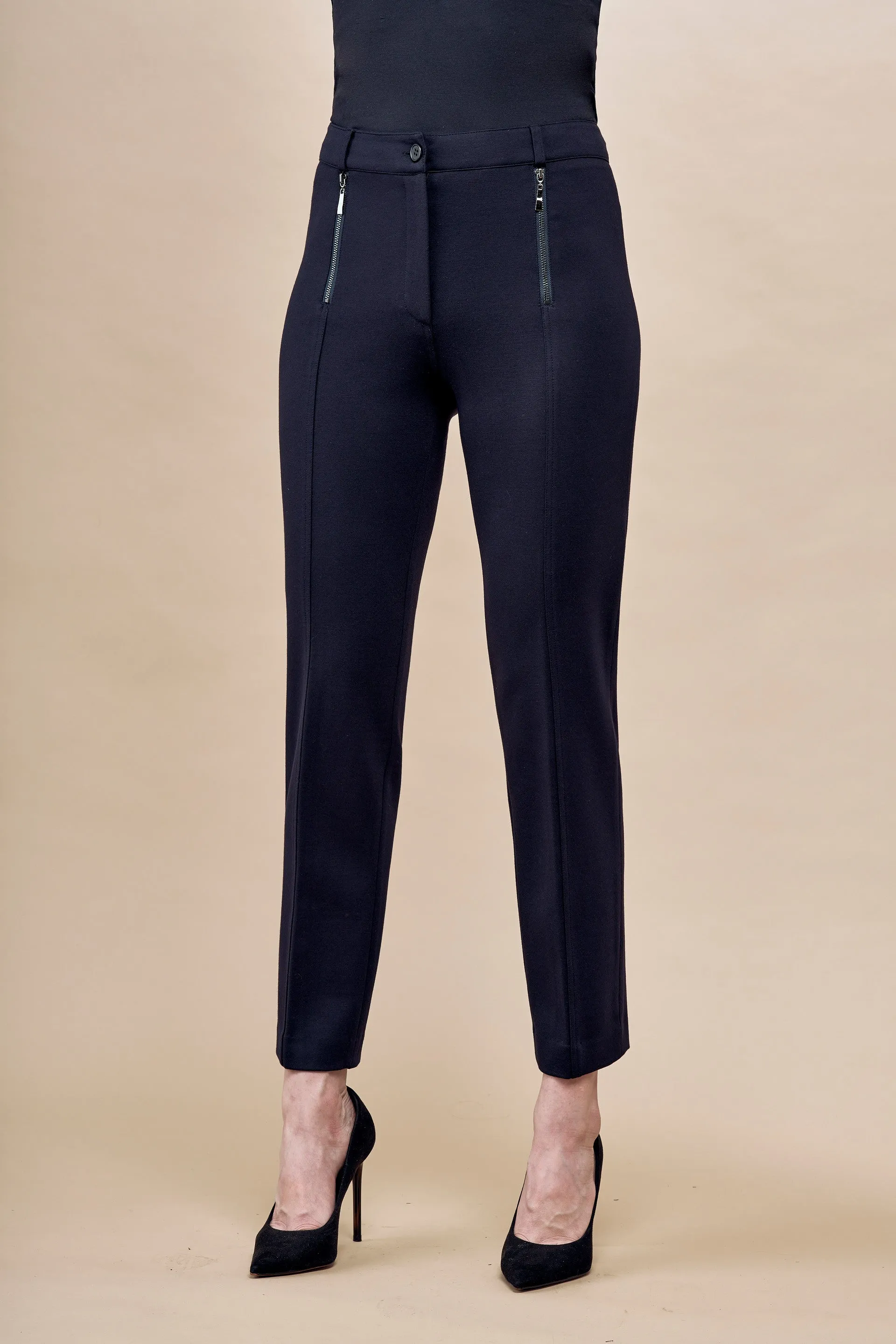 BCP76A03SC Printed Scuba Pants with Zipper Trim