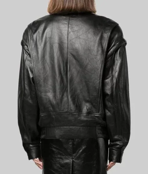 Bella Hadid Detachable Black Leather Jacket