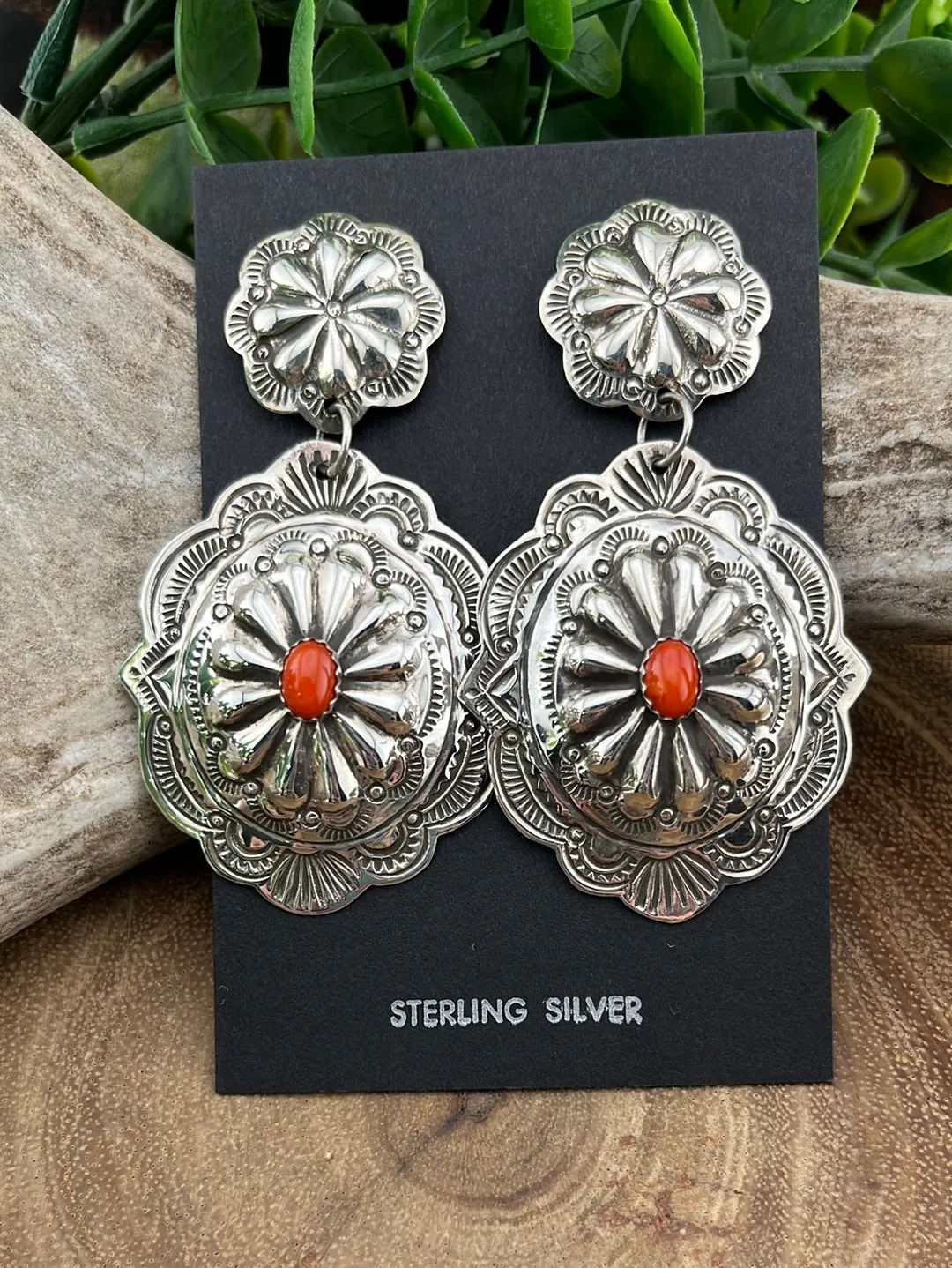 Bennie Double Scalloped Concho Earrings With Stone Accent