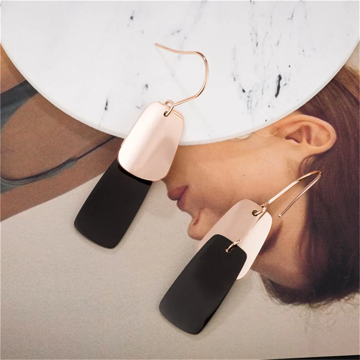 Black & 18K Rose Gold-Plated Scale Drop Earring