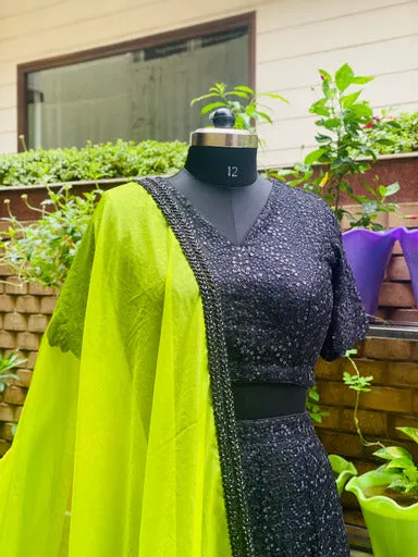 Black Phulkari Lehanga