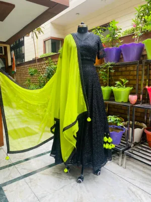 Black Phulkari Lehanga