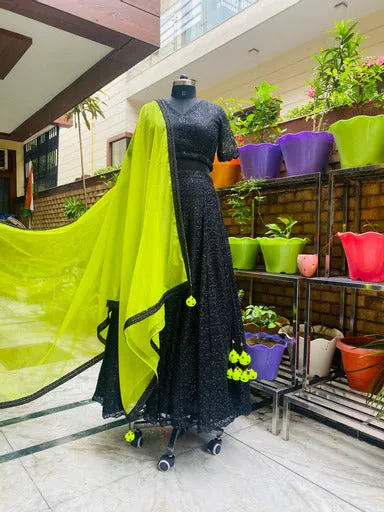 Black Phulkari Lehanga