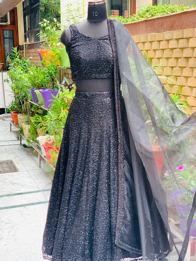 Black Phulkari Lehenga