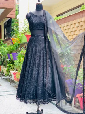 Black Phulkari Lehenga