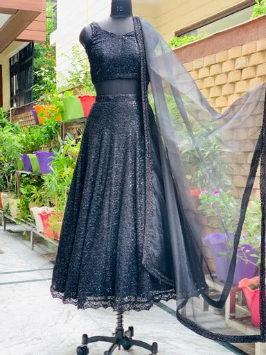Black Phulkari Lehenga