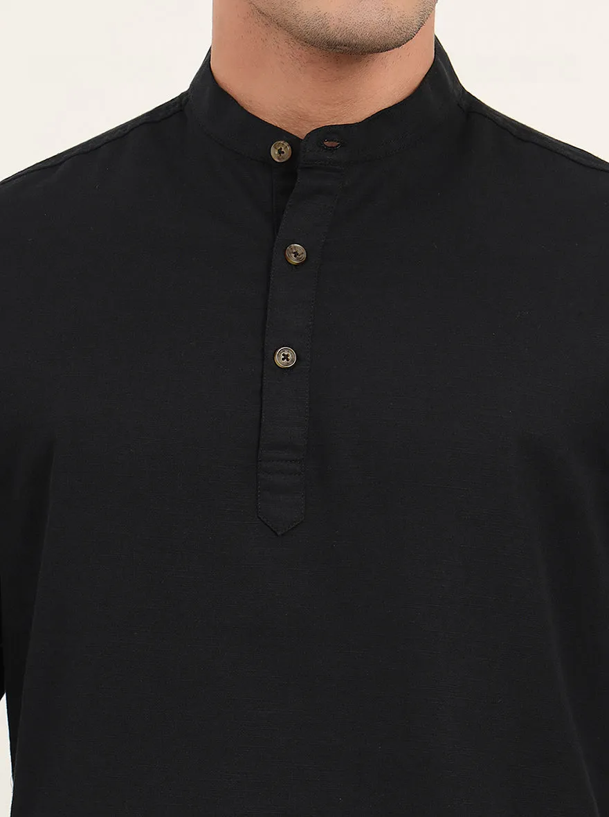 Black Solid Slim Fit Short Kurta | Greenfibre