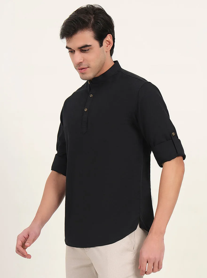 Black Solid Slim Fit Short Kurta | Greenfibre