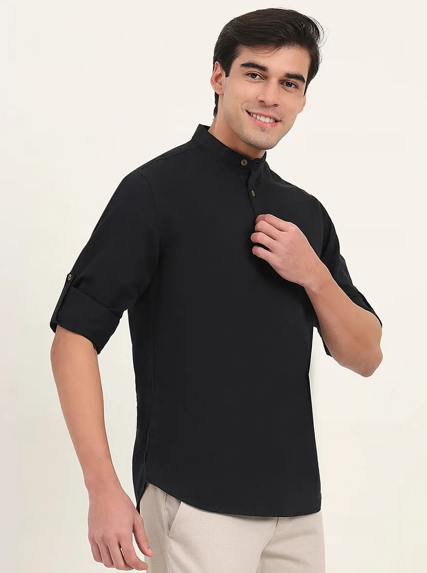 Black Solid Slim Fit Short Kurta | Greenfibre