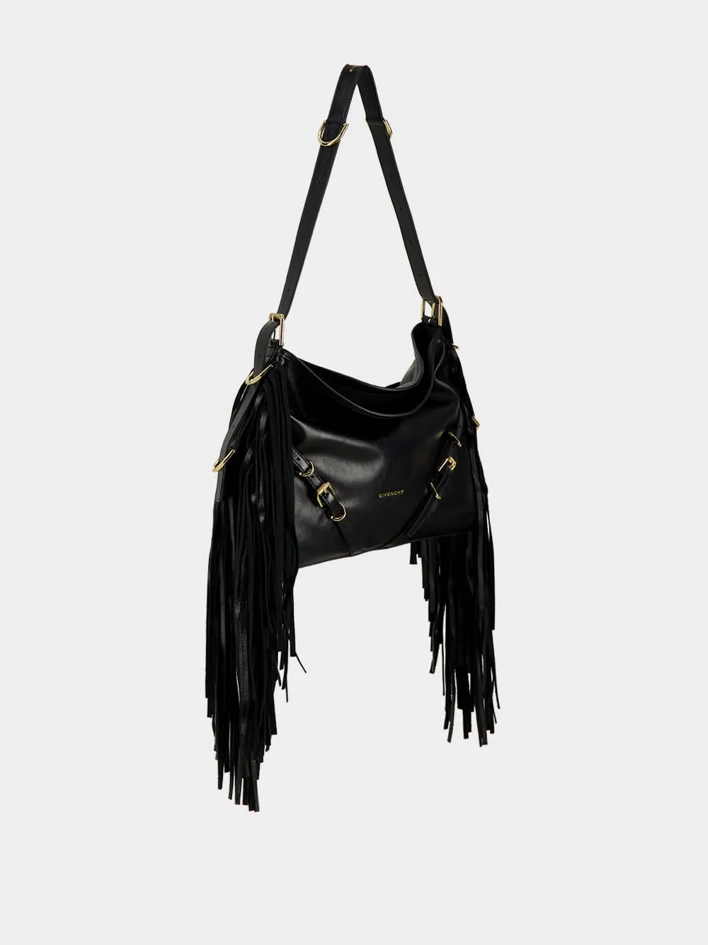 Black Voyou Medium Shoulder Bag with Fringes