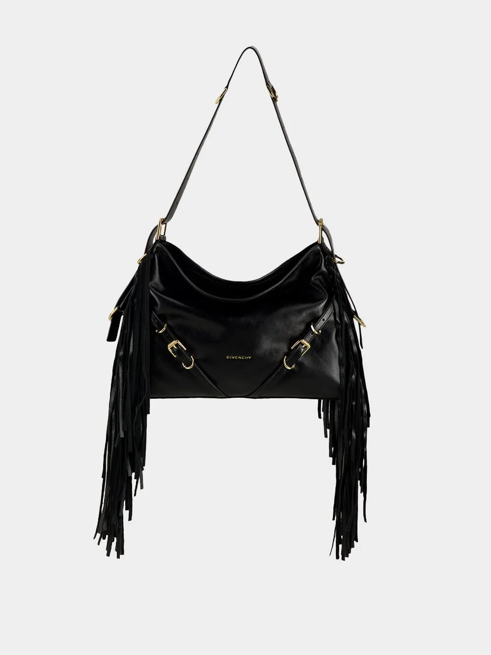 Black Voyou Medium Shoulder Bag with Fringes