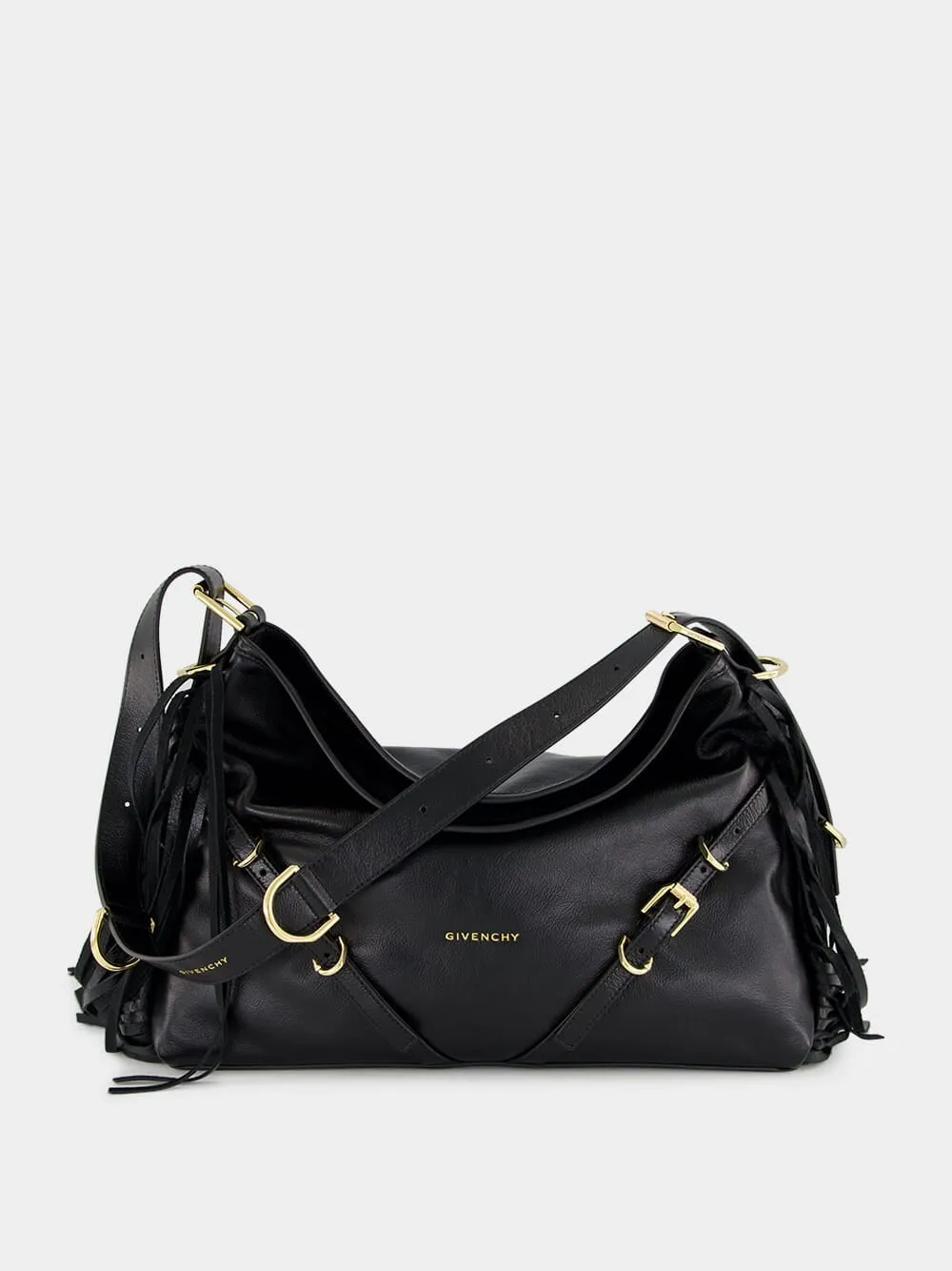 Black Voyou Medium Shoulder Bag with Fringes