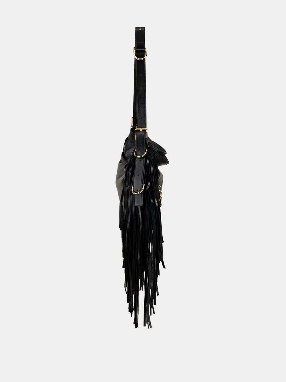 Black Voyou Medium Shoulder Bag with Fringes