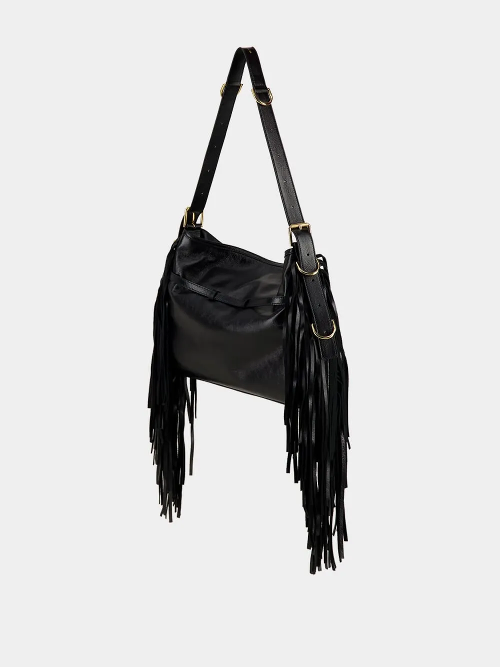 Black Voyou Medium Shoulder Bag with Fringes