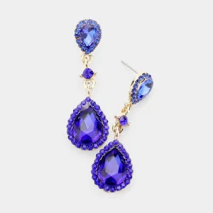 Blue Pear Crystal Evening Earrings