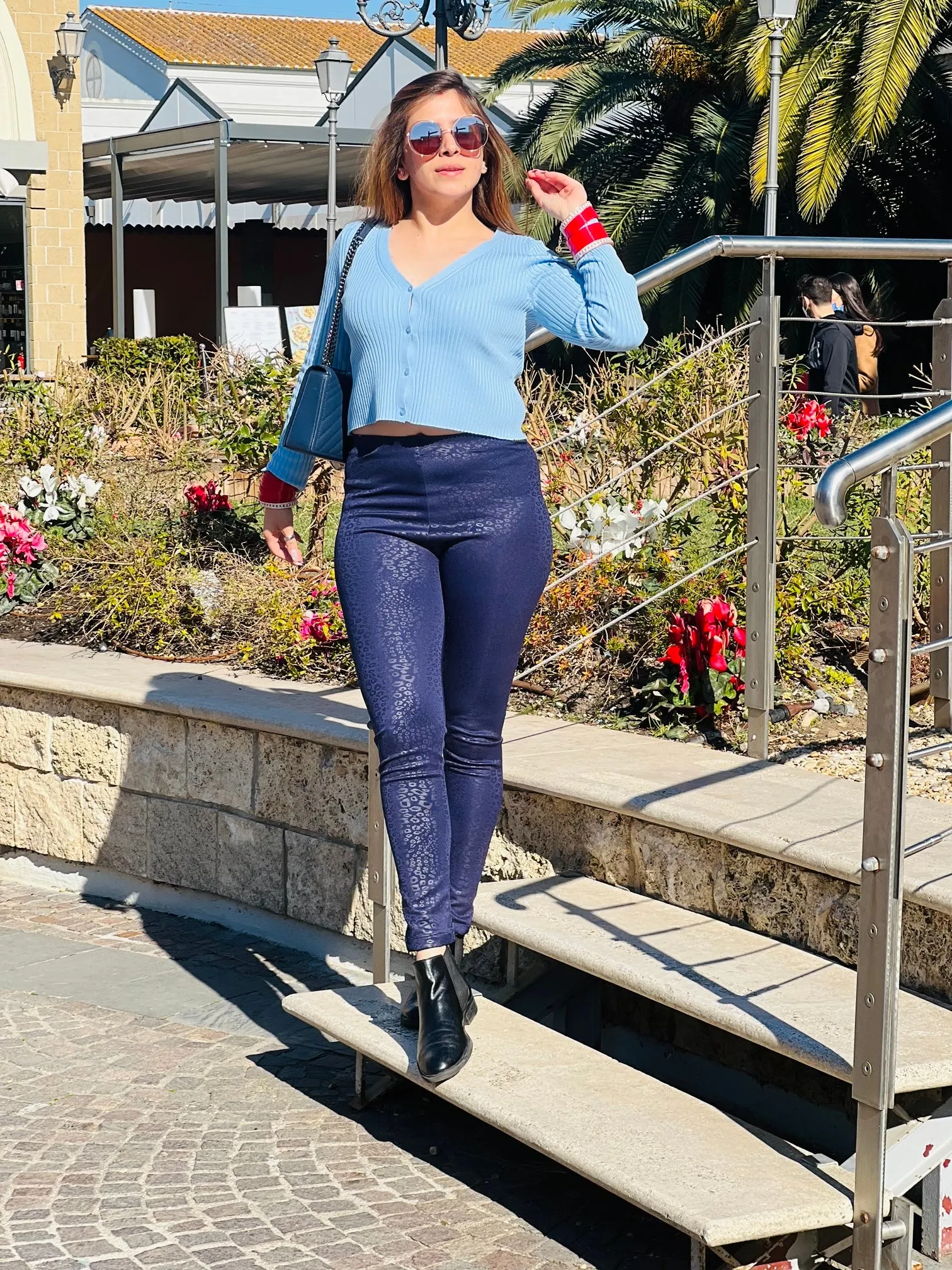 Blue Self Cheetah Pants